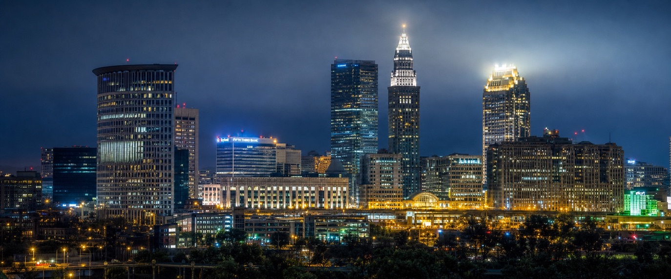 Cleveland skyline beside the water