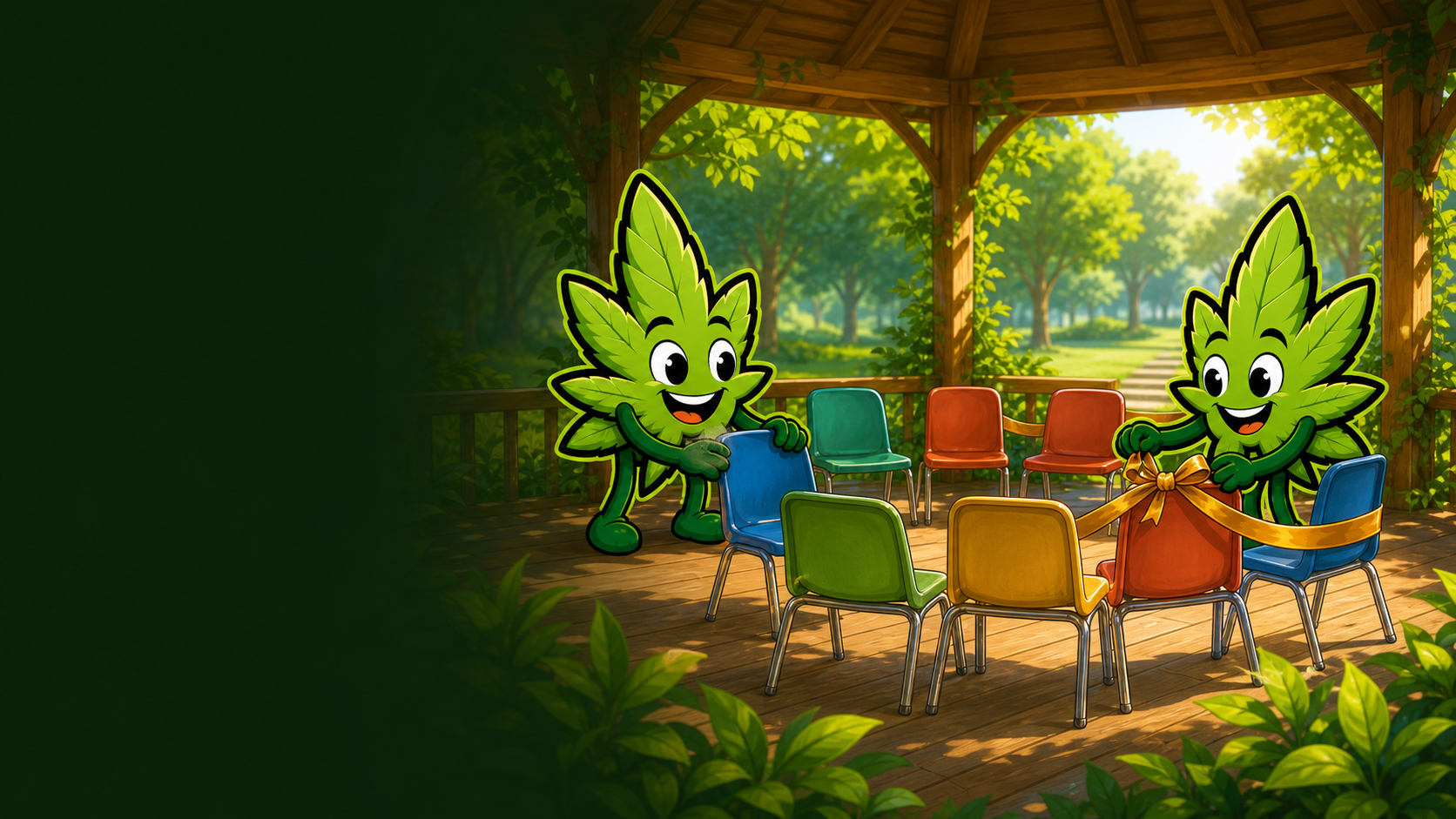 The ReeferBudz mascots pinning kind community promises to a bulletin board