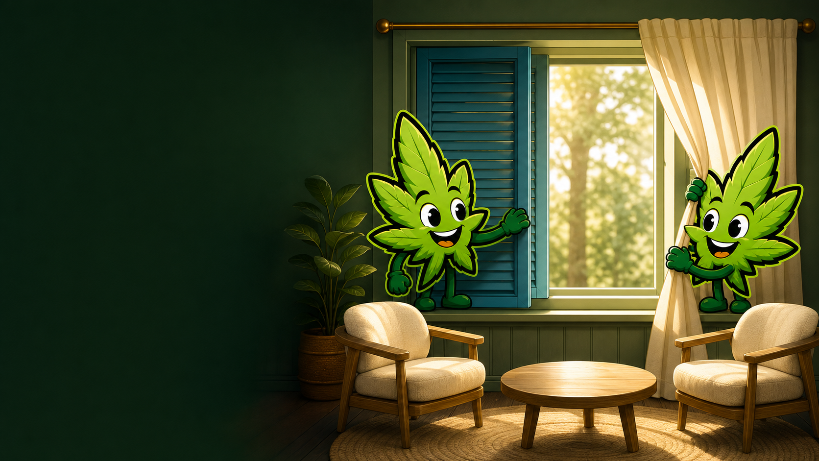 The ReeferBudz mascots tending a protected privacy garden together